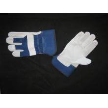 Cow Split Leather Palm Blue Drill Cotton Back Work Glove